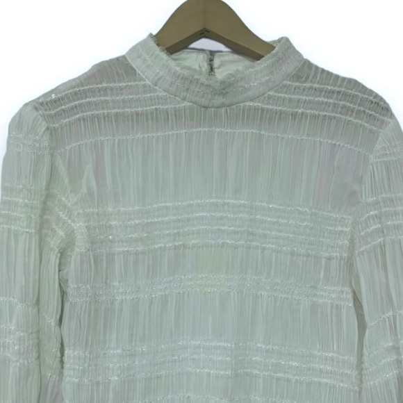 Keepsake The Label Naive High Neck Blouse in Ivory White Chiffon Sparkle - Picture 5 of 17